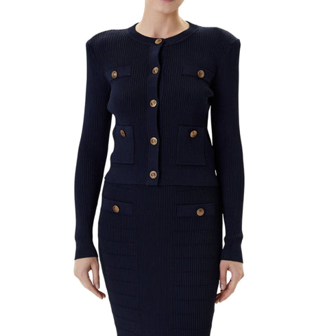 Cardigan Donna Emmie, con bottoni in metallo, tasche applicate e girocollo
